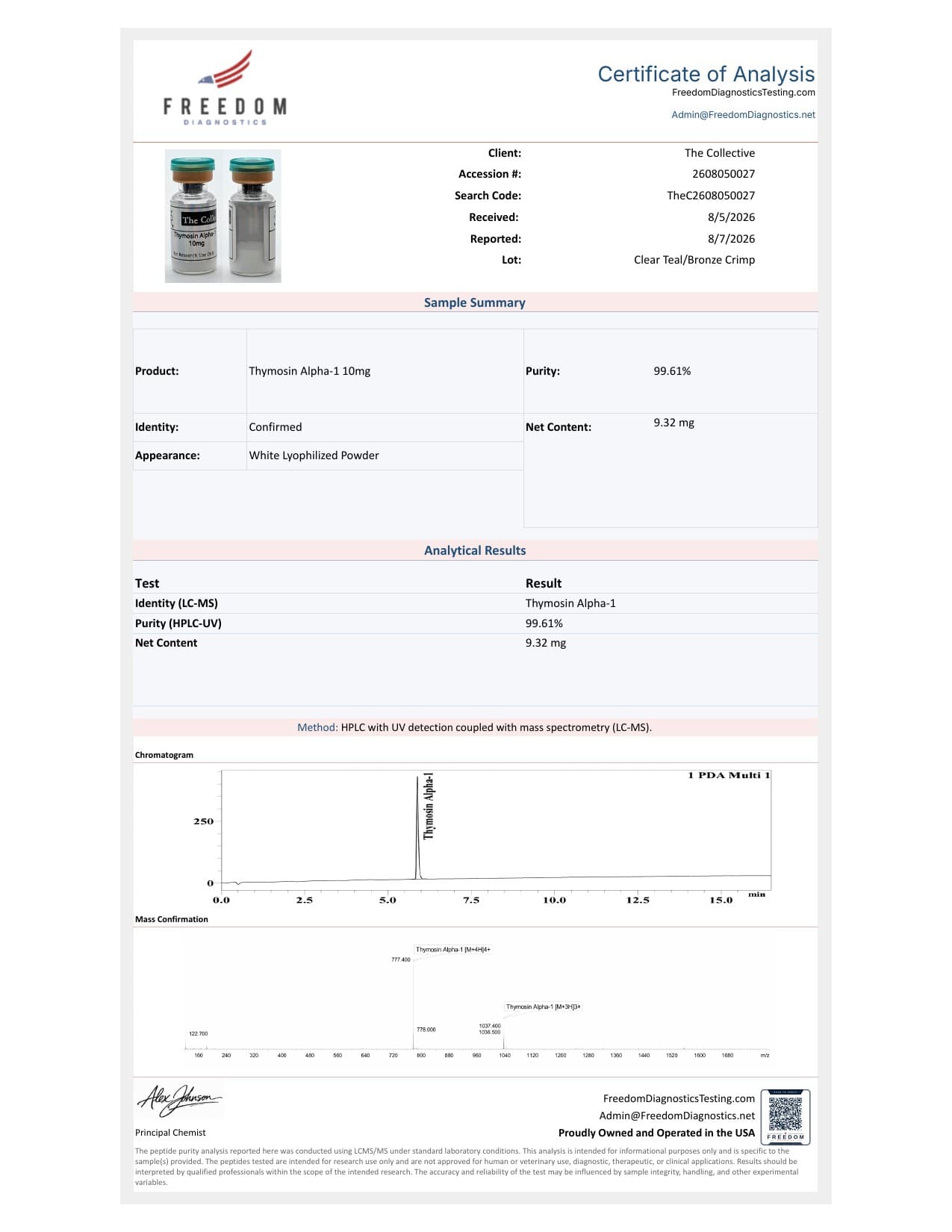Thymosin Alpha-1 10mg COA